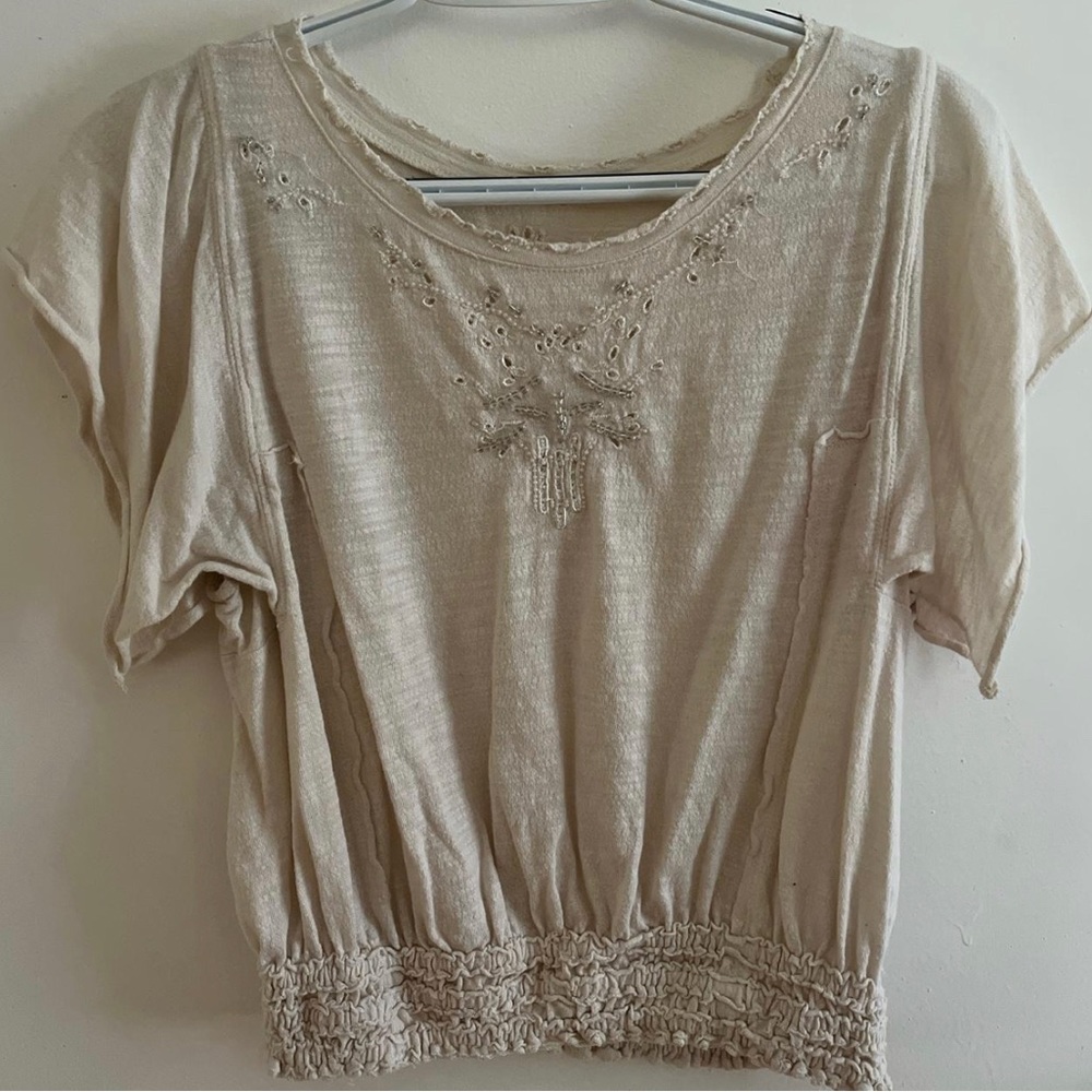 Free People short sleeve cream color top